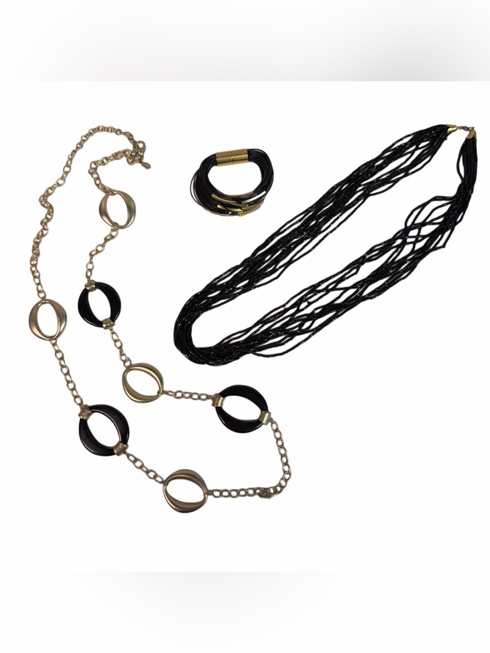 Jewelry Lot 3 Pieces Including Chico’s Necklace Black & Gold
